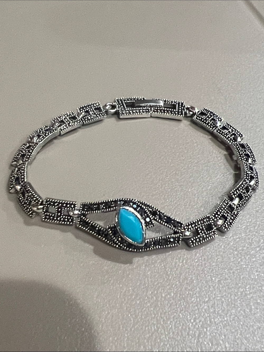 Silver-Tone Bracelet with Turquoise Cabochon Accent